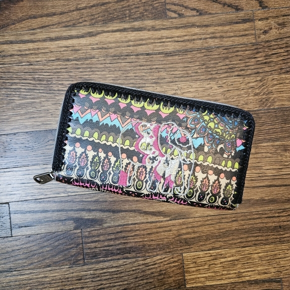 Sakroots Neon Golden Elephant Zip Around Indie Multicolor Boho Wallet - Picture 3 of 6